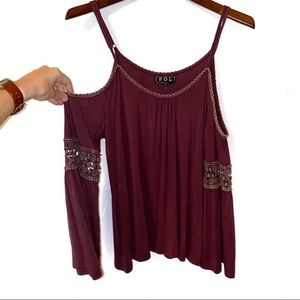 Boho Cold Shoulder Maroon Blouse
